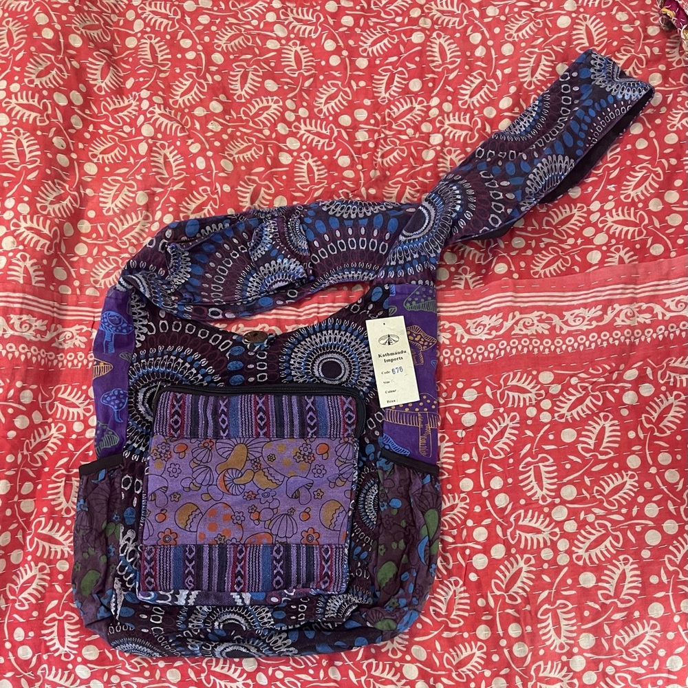 Handmade Purple Patterned 🍄‍🟫 Mushroom Crossbody Bag